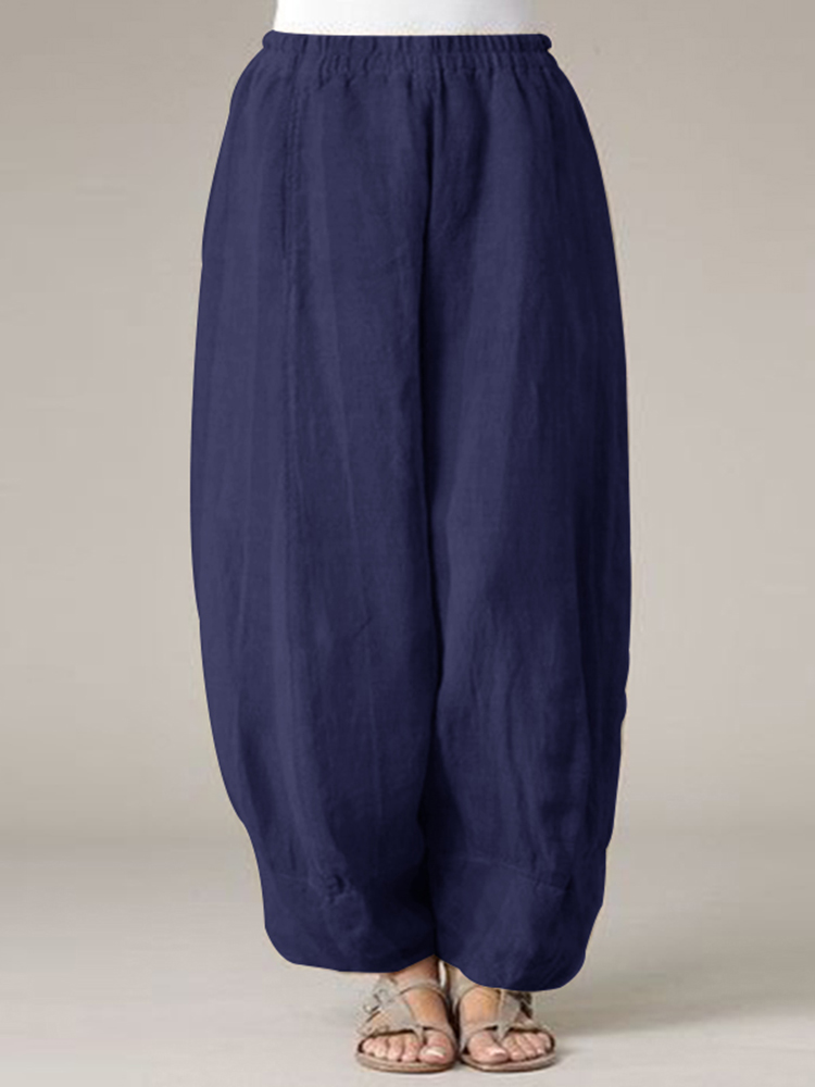 

Casual Women Cotton Loose Elastic Waist Side Pockets Trouser