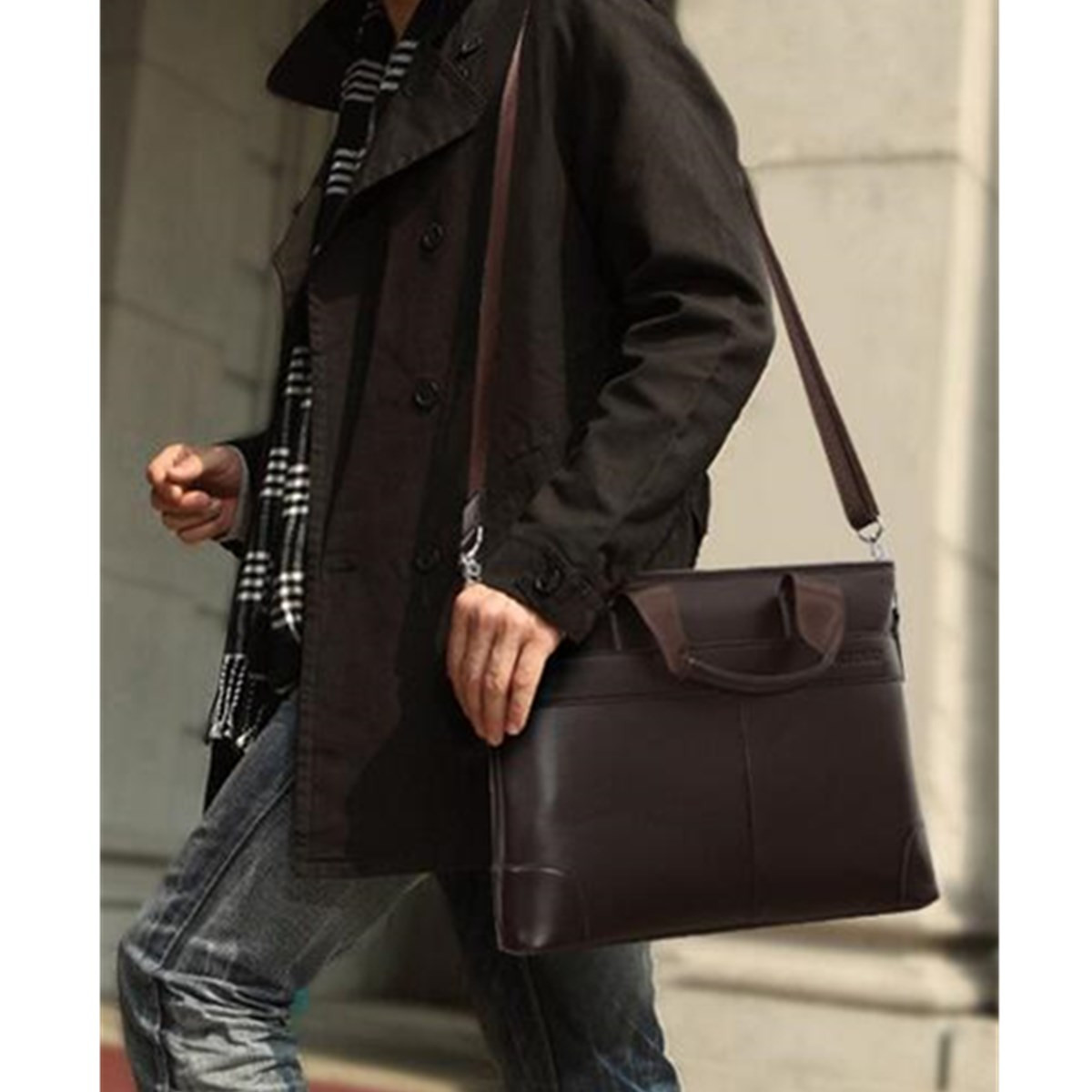 Men Leather Durable Briefcase Bag Waterproof Business Shoulder Messenger Satchel Laptop Handbag