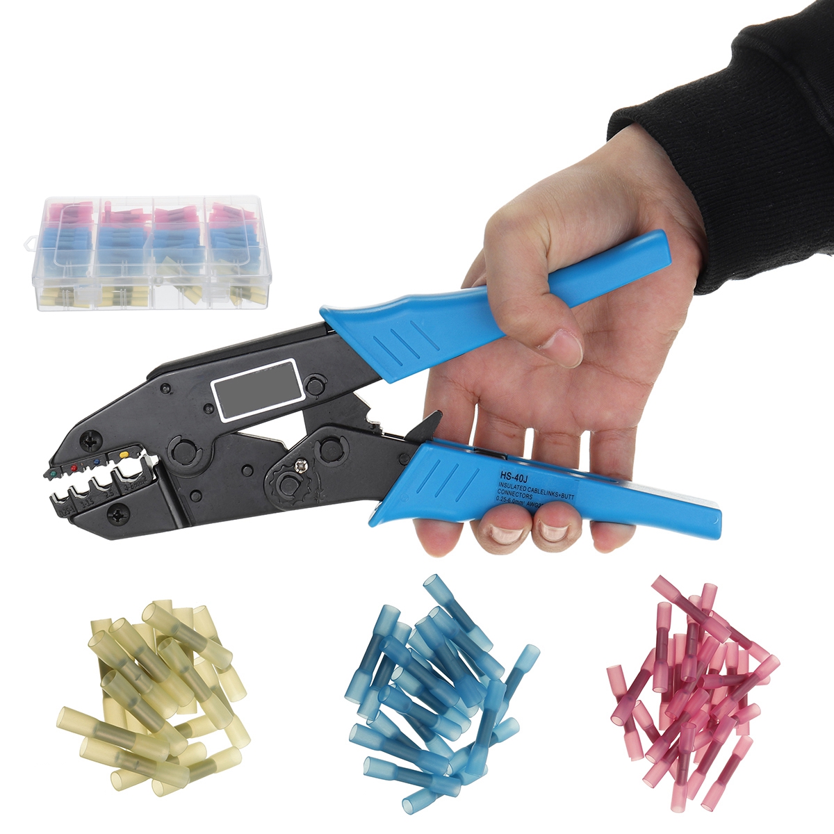 

200Pcs Waterproof Terminal Block Crimping Plier Set 90X 22-16AWG+ 90X 16-14AWG+ 20X 12-10AWG Shrink Butt Cable Connector