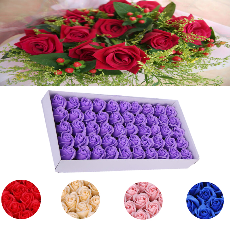 

KCASA 50Pcs Rose Bath Soap Body Cleaning Flower Soap Wedding Party Girlfriend Floral +Gift