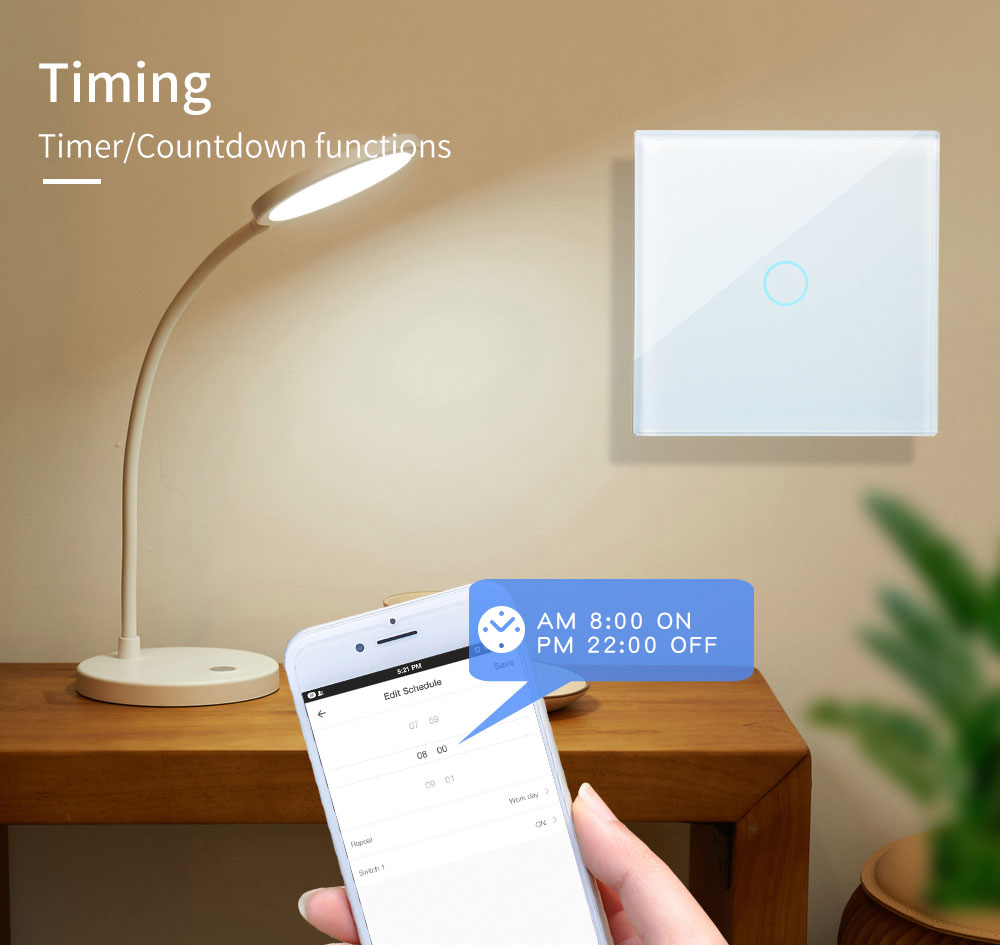 Bakeey 100V-250V Smart WIFI+RF433 Touch Wall Switch Tuya Smart Life APP Remote Control Timer Work With Amazon Alexa Google Assistant 9
