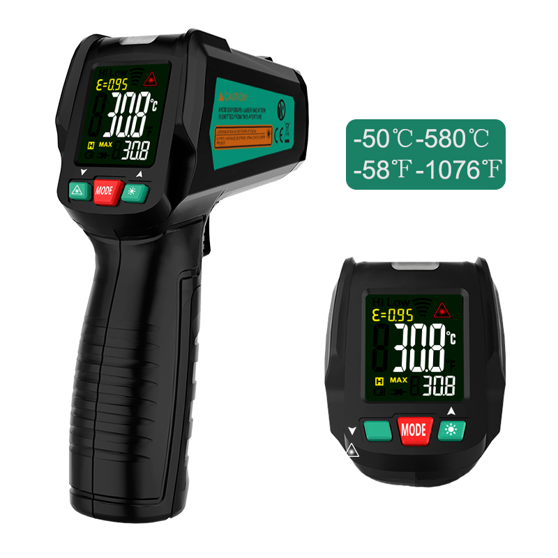 

FUYI -50℃~580℃ Non-Contact Infrared Digital Thermometer Colorful LCD Display Laser Handheld IR Temperature Meter K-type Probe Temperature Measurement