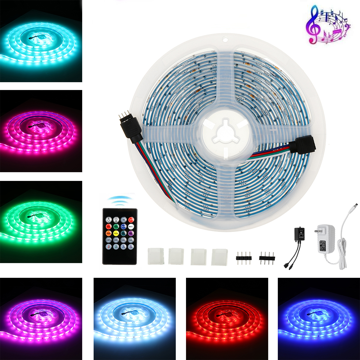 

5M DC12V 5050 Dimmable Music Control RGB LED Strip Light TV Backlighting+20Keys Remote Control for Home Decor