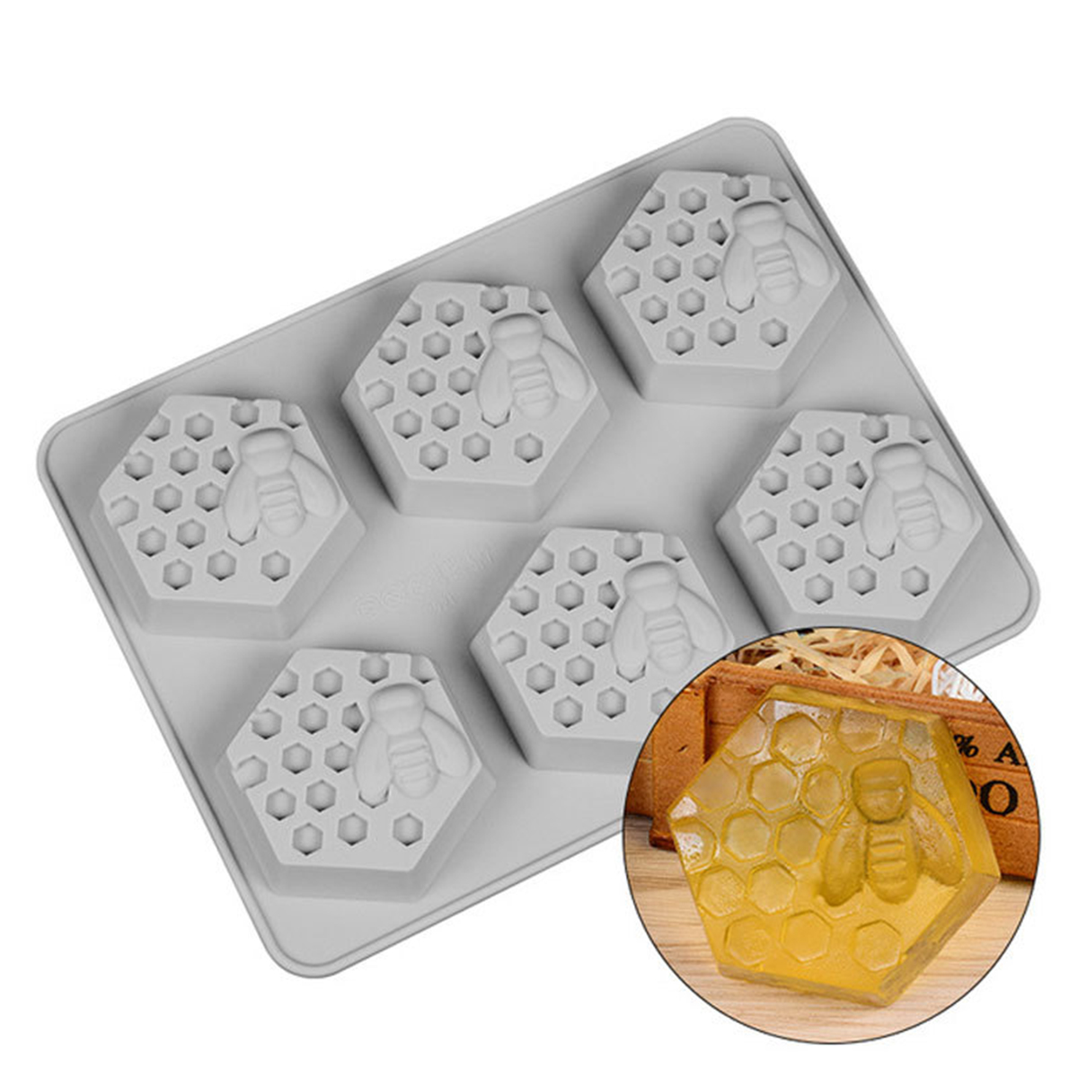 

6 Cavity Silicone Cookie Handmade Soap Mould Honey Bee Design Ice Cube Mold