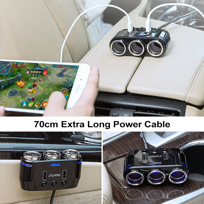 Dual USB Port 3 Way Auto Charger Car Ci garette Lighter Full Function Socket Splitter Adapter 16