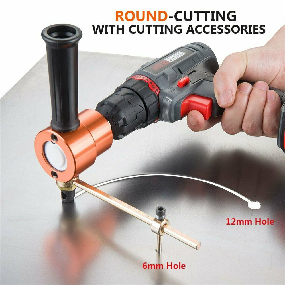 

Drillpro 7Pcs Upgrade 360 Degree YT-160AS Double Head Metal Sheet Nibbler Cutter Drill Attachment with Step Drill Cutting Accessories Set for Electric Drill