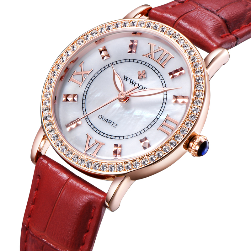 

WWOOR 8807 Ультра Тонкий Элегантный Дизайн Женские наручные часы Кожаный ремешок Кварцевые часы