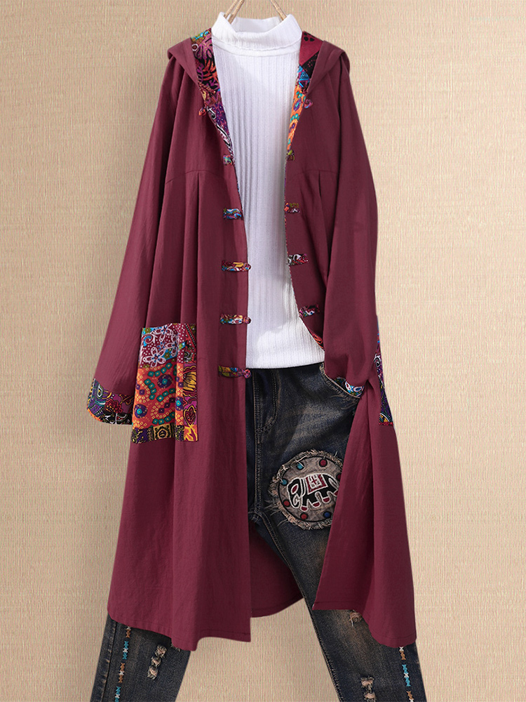

Ethnic Print Patchwork Hooded Plus Size Cardigans