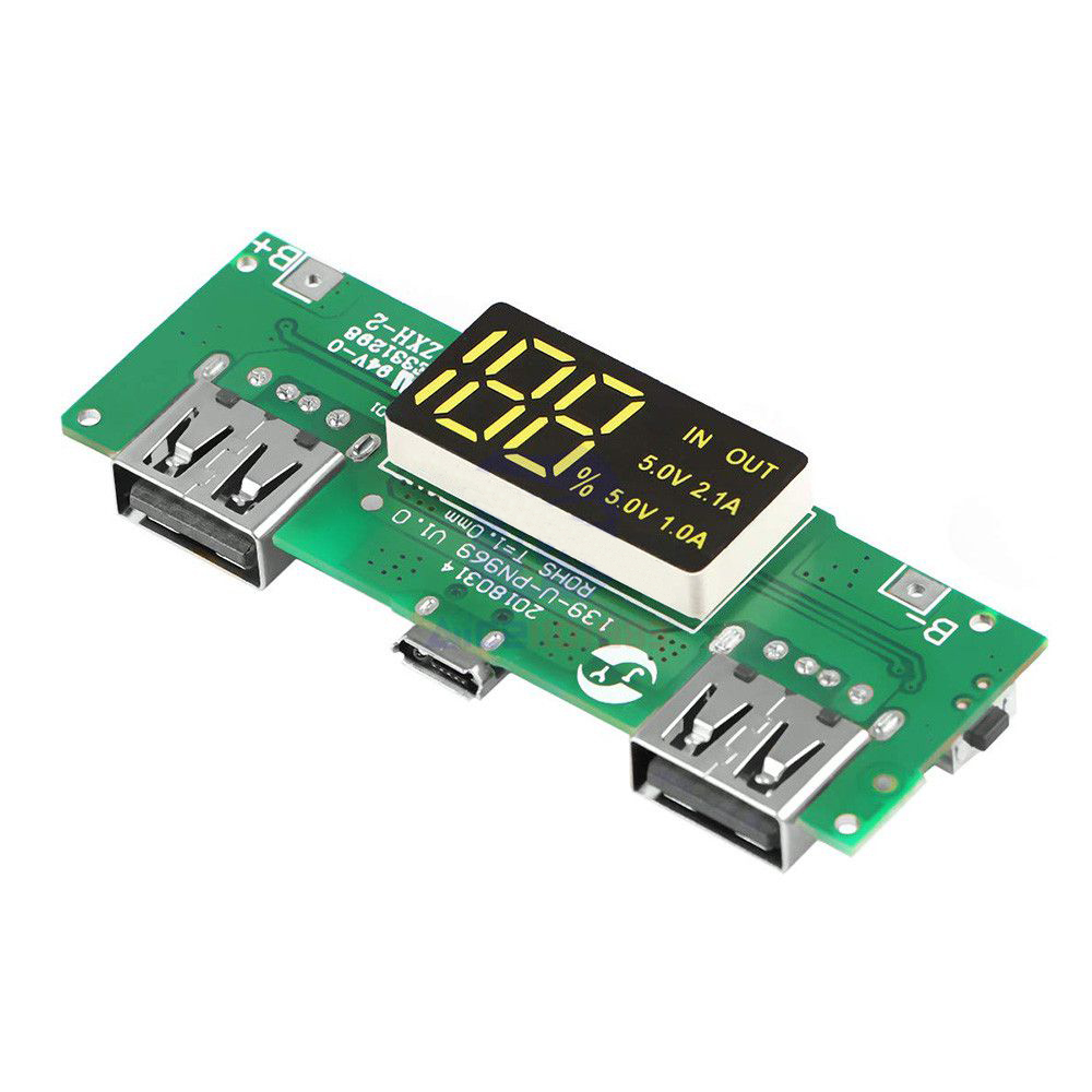 

LED Dual USB 5V 2.1A Micro USB Input Power Bank 18650 Battery Charger Board Overcharge Overdischarge Short Circuit Prote