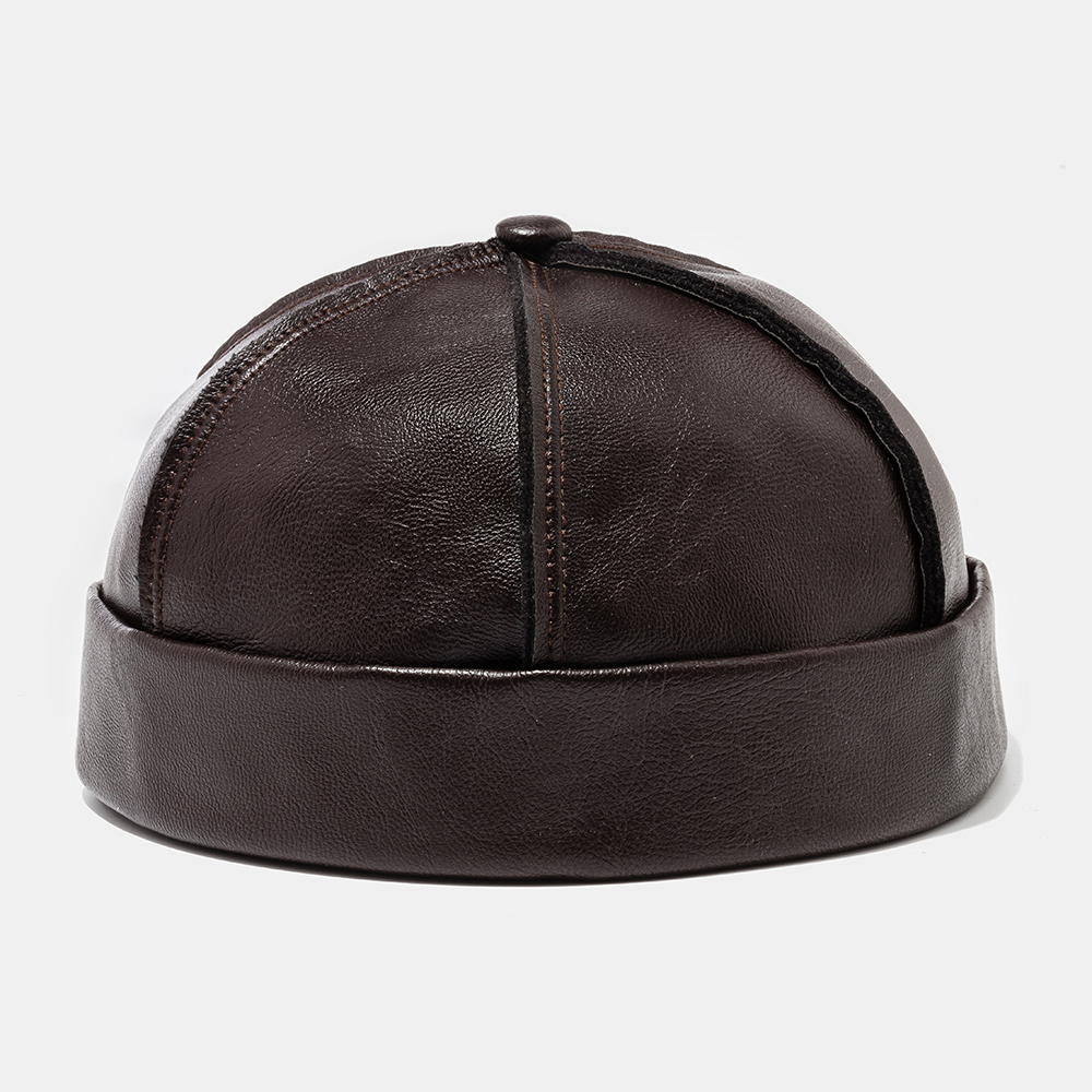 Men's Skull Caps Artificial Leather Hats Wave Caps Brimless Cap - US$11.82