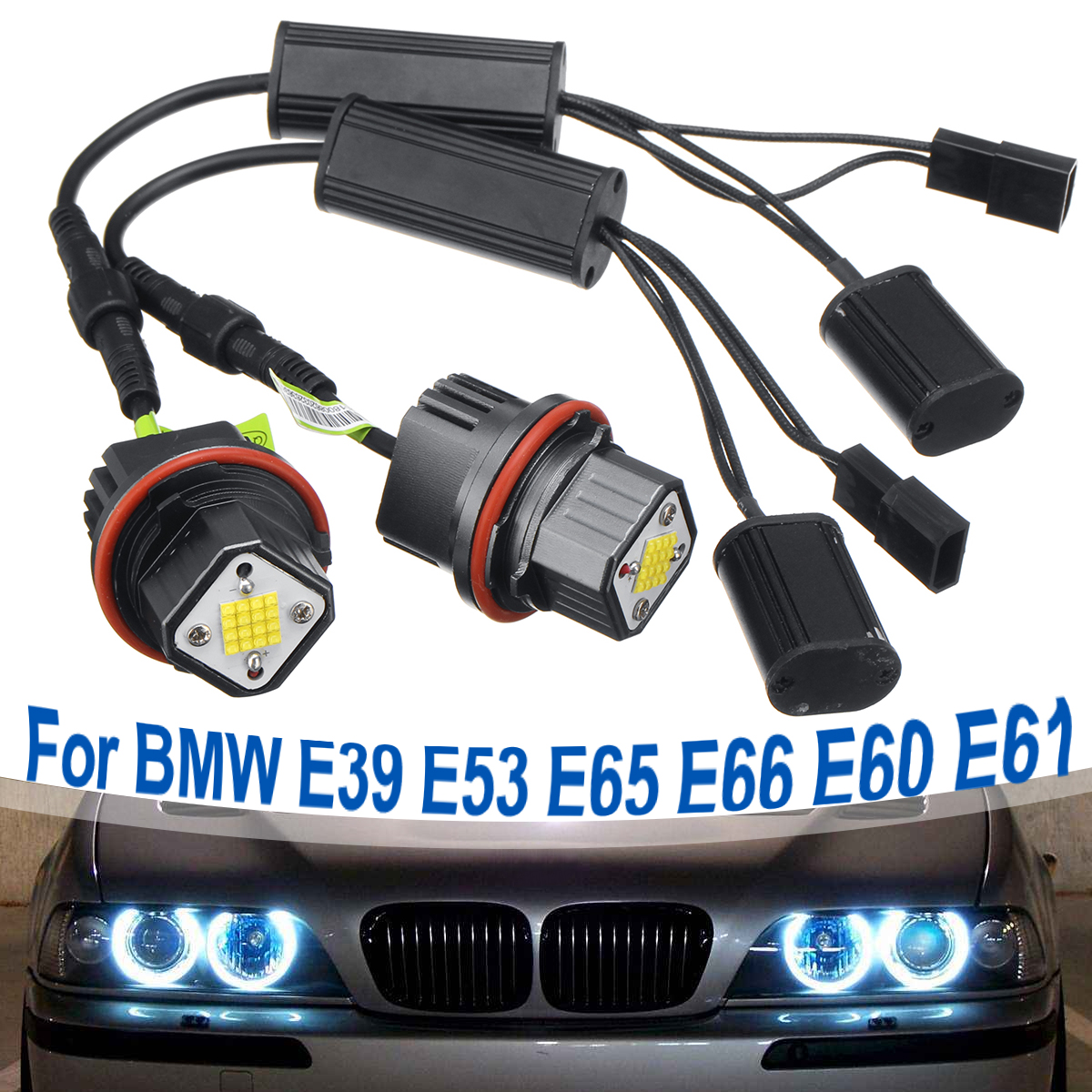 160W SMD Led cool White Headlight DRL Angel Eye Halo Ring Bulb For BMW E39 E60 