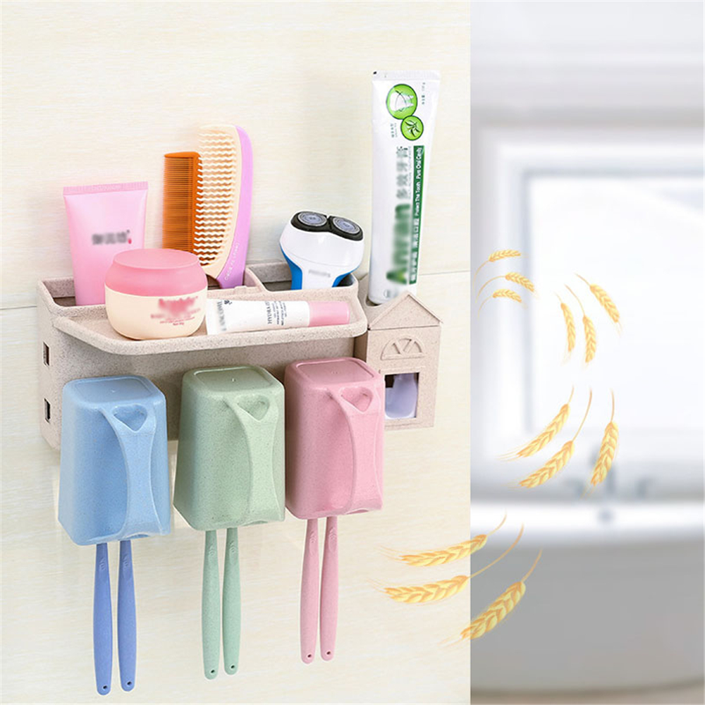 

Bakeey Wall-mounted Toothbrush Holders Rack Automatic Toothpaste Dispenser Wash-Rinse Set
