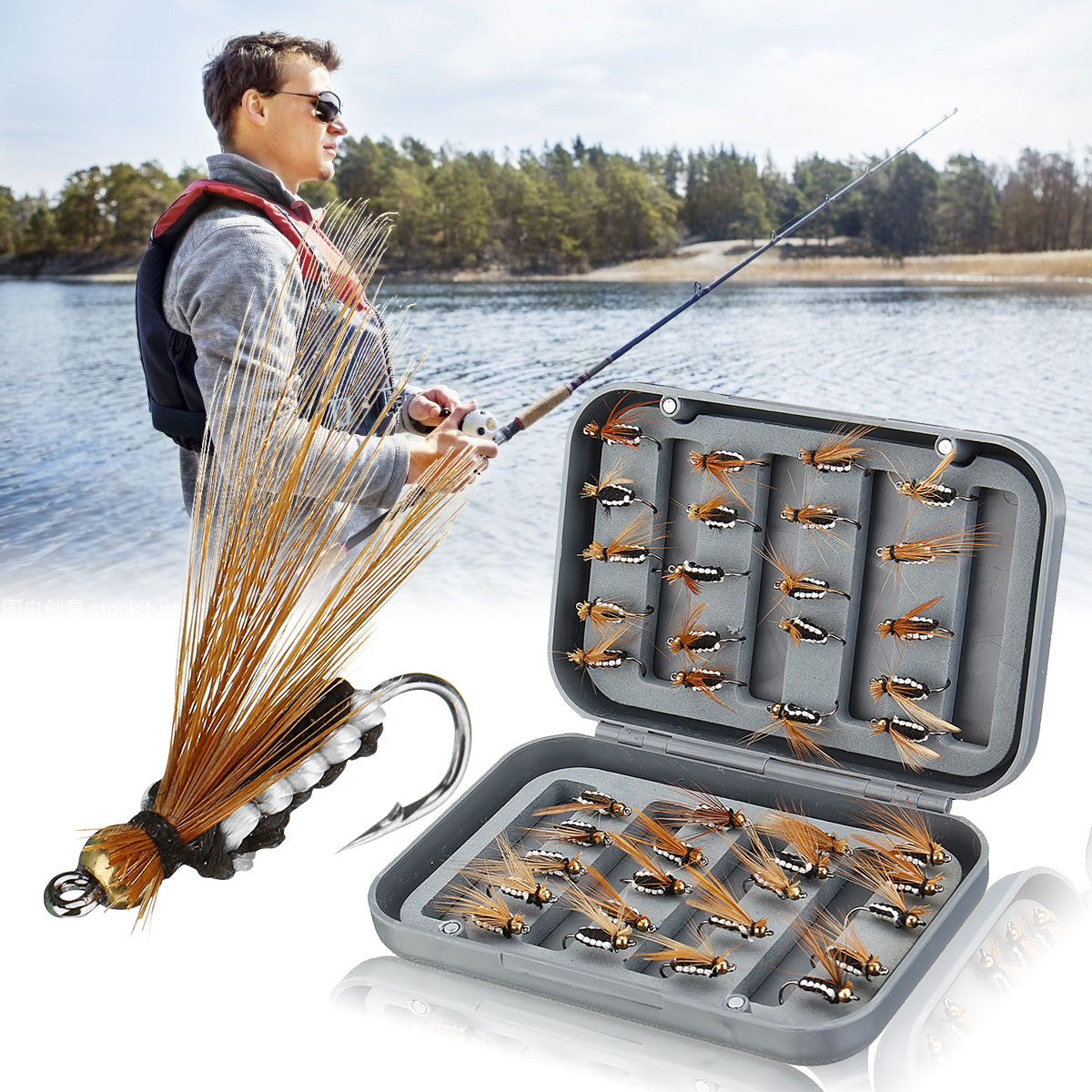 

ZANLURE 40 Pcs Flies Fishing Lure Portable Fishing Baits Tackle With Storage Box