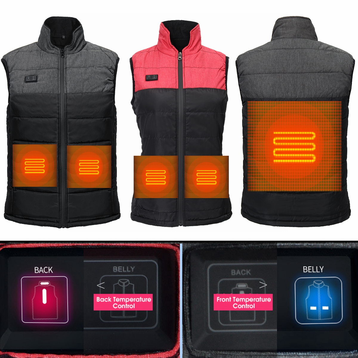 

Dual Control Electric 3 Gear USB Heated Vest Men Women Rapid Heating Back + Abdomen Coat Jacket Clothing Hot