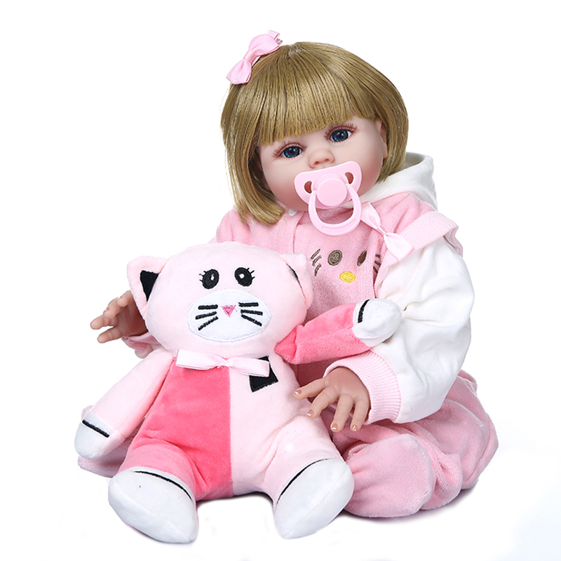 

NPK 48CM Handmade Soft Силиконовый Реалистичная девушка Кукла Полное тело Гибкий реборн Малыш Кукла с Розовый Платье Кукла