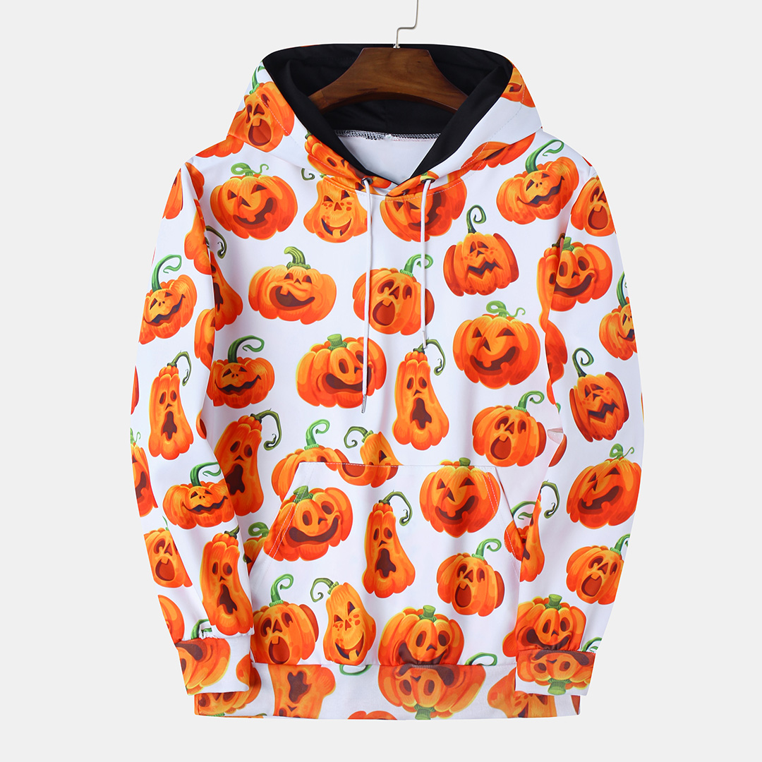 

Halloween Pumpkin Monster Print Casual Insert Pocket Hooded