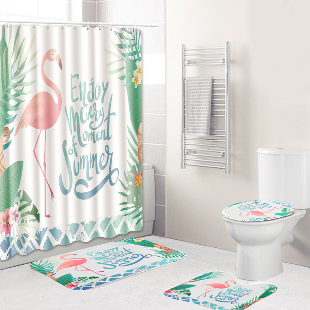 3 Pcs Bathroom Carpet Set Toilet Cover 3d Shower Curtain Sets Polyester Fabric Ebay