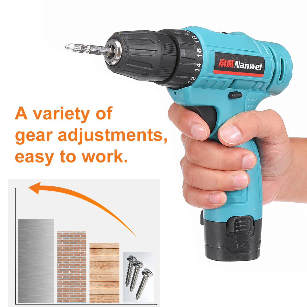 12V Cordless Drill Impact Driver 2 Lithium Rechargeable LED Worklight Hand Electric Power Tools 15