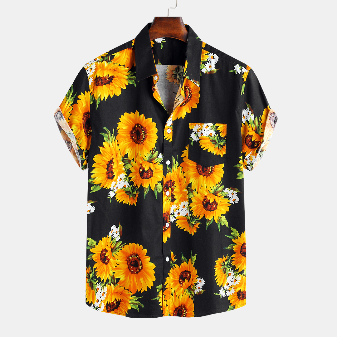 

Mens Sunflower Printed 100% Cotton Fit Loose Causal Shirts