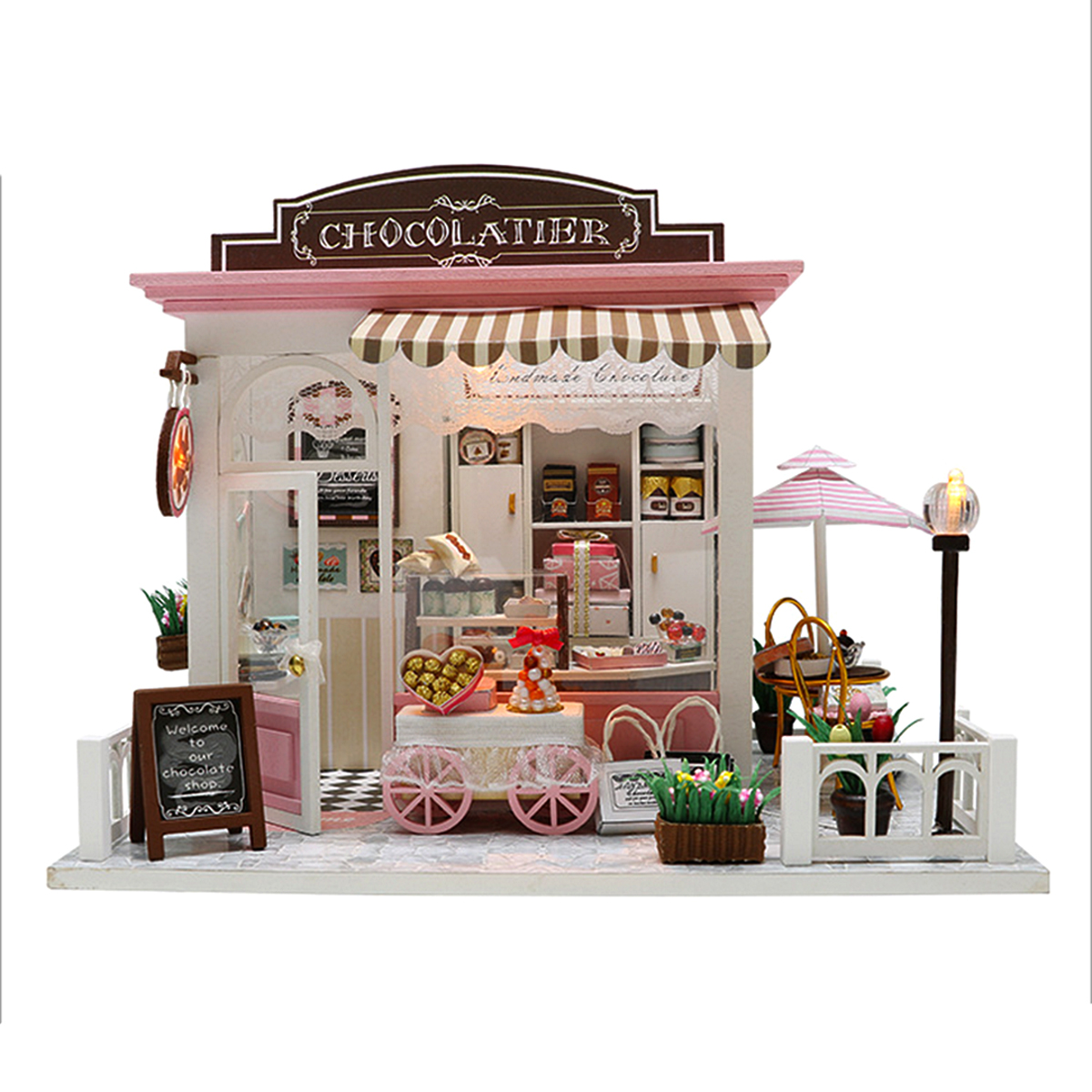Christmas Gifts for kids, children, adult collectors, craft project, DIY Chocolate Shop Dollhouse (With Sound & LED Light Device)