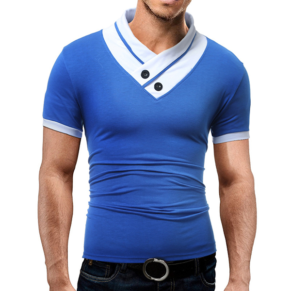 

Summer Mens Causal Hit Color High Collar T-Shirts Cotton Soft Sports Shorts-sleeved T-shirt