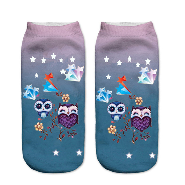 

Women Harajuku 3D Owl Animal Print Socks Good Stretch Breathable Low Cut Ankle Socks
