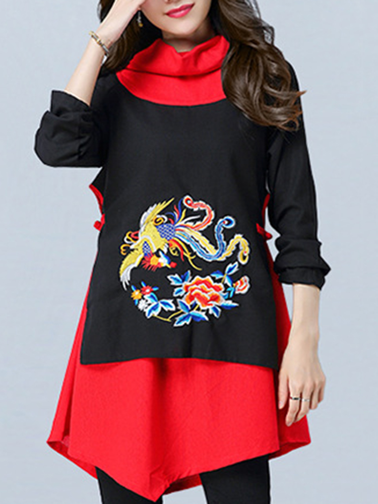 

Embroidered Long Sleeve Turtleneck Blouse
