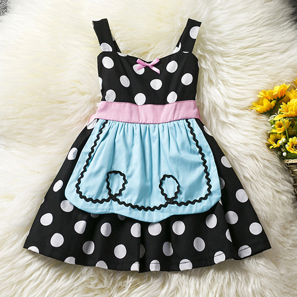 

Halloween Costumes Bowknot Dots Printed Straps Princess Dress for Toddler Girls