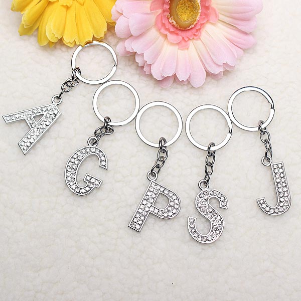 Charm letter initial key ring shiny crystal silver key chain Sale ...