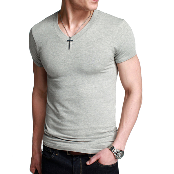 Mens casual slim fit v-neck solid multicolor short sleeve t-shirt Sale ...