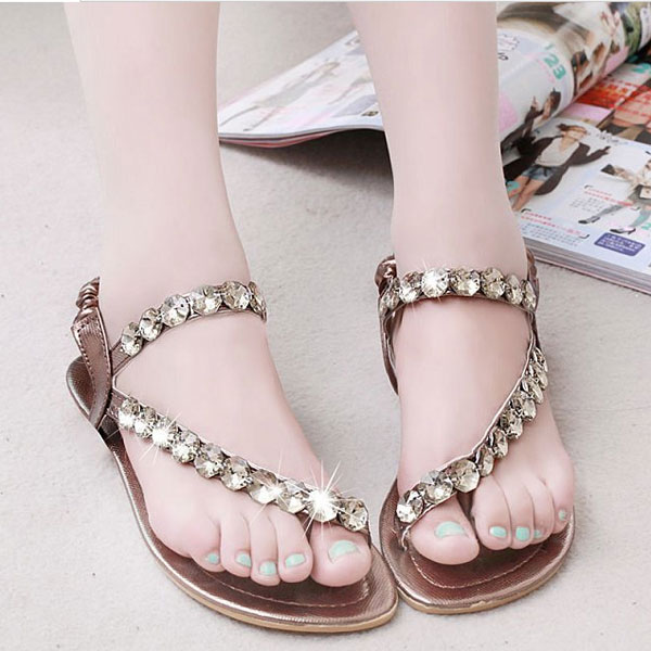 Roman Hollow Out Crystal Rhinestone Students' Flip Sandals - US$8.73 ...