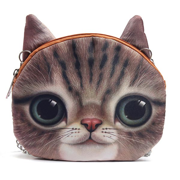 Women Cute Cartoon Cat Head Pattern Shoulder Bag Chain Cross Body Bag