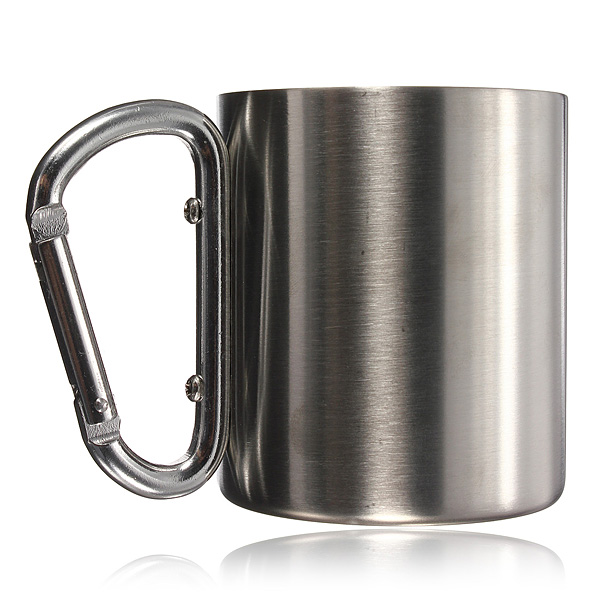 220ml Portable Stainless Steel Mug Camping Cup Carabiner Double Wall