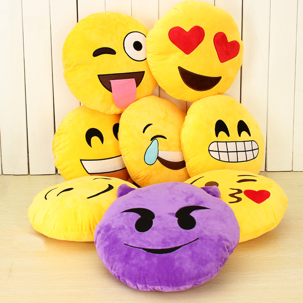 Emoji Smiley Emoticon Yellow Round Cushion Pillow Soft Toy