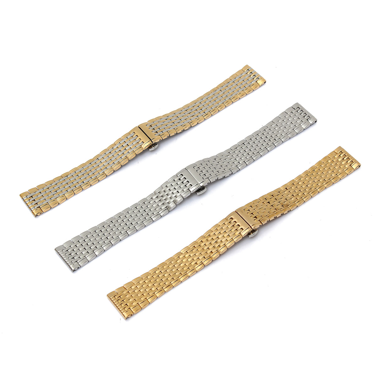 

18mm Black Silver Gold Stainless Steel Solid Nine Bead Watch Band