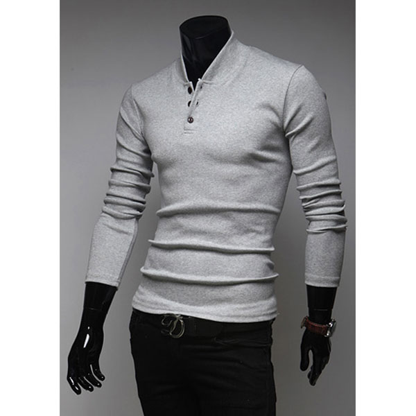 Mens Slim Fit Stand Collar Pullover Long Sleeve Knitted T-shirts - US ...