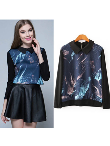 

Women Casual Abstract Pattern Printed Long Sleeve Pullover Blouse