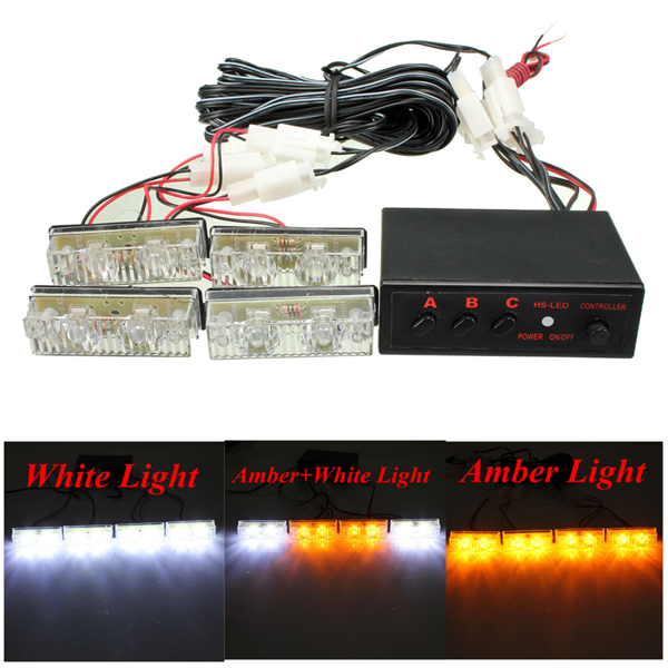 

12V 2x4 Amber White LED Car Flashing Warning Emergency Strobe Light Lamp Bar