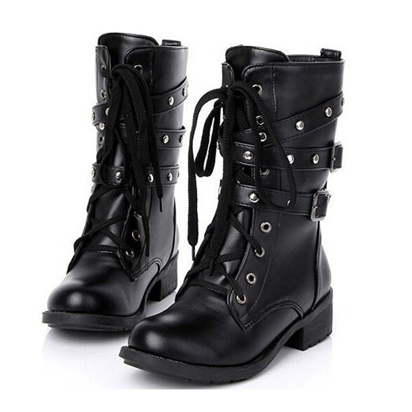 Motorcycle Boots Women Cool Goth Punk AnkleMilitary Lace-up Black от Banggood WW