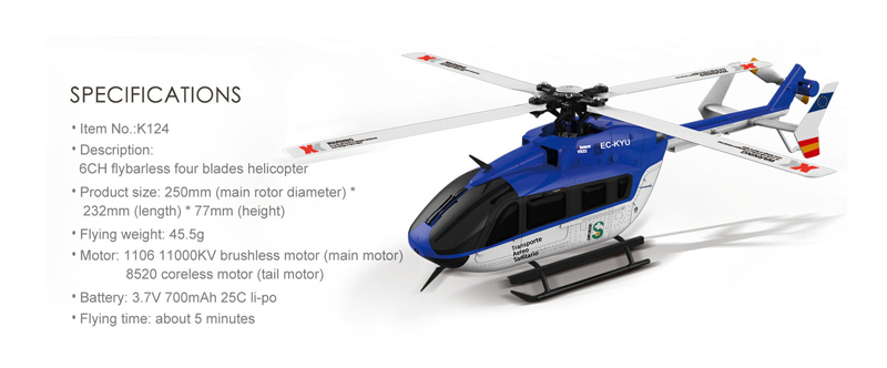 Details about   XK EC145 K124 6CH 3D 6G System Brushless Motor RC Helicopter Aircraft Drone BNF 