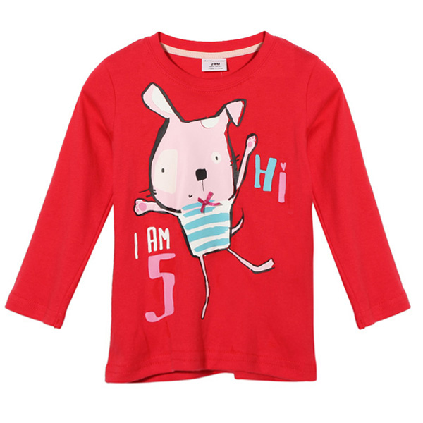 

2015 New Little Maven Summer Baby Girl Children Rabbit Red Cotton Long Sleeve T-shirt