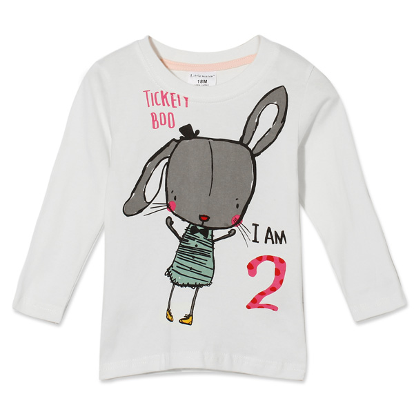

2015 New Little Maven Summer Baby Girl Children Rabbit White Cotton Long Sleeve T-shirt