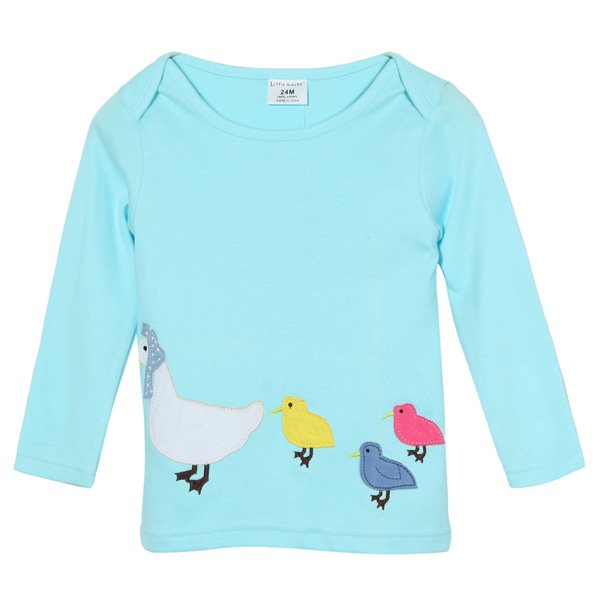 

2015 New Little Maven Summer Baby Girl Children Ducks Green Cotton Long Sleeve T-shirt