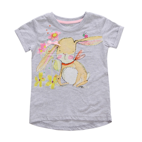 

2015 New Little Maven Baby Girl Children Cute Rabbit Grey Cotton Short Sleeve T-shirt Top