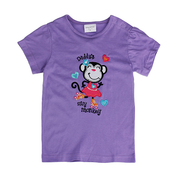 

2015 новая летняя футболка с короткими рукавами и фиолетовым принтом обезьяны для маленьких девочек