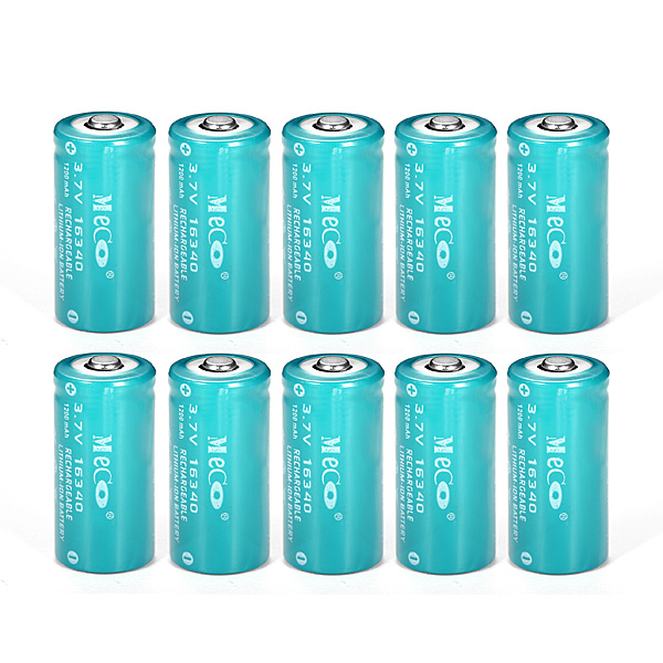 

10PCS MECO 3.7v 1200mAh Reachargeable CR123A/16340 Li-ion Battery