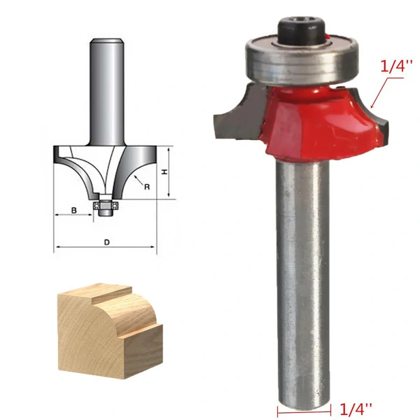1/4 x 1/4 Inch Metal Round Over Beading Edging Router Bit For Engraving Machine