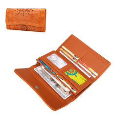 Ανδρικές γυναίκες ρετρό κοίλο πορτοφόλι δερμάτινο μακρύ πορτοφόλι κάτοχος κάρτας τσάντα τσάντα ταξιδιού
