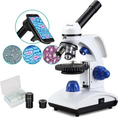 [US Direct] ESSLNB ES1045 Microscoop 1000X Studenten Microscoop voor Kinderen LED Biologische Lichtmicroscoop met Glaasjes en Telefoonadapter Allemaal van Metaal Optische Glaslenzen