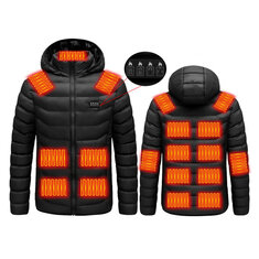 Ohřívaná bunda pro muže a ženy na zimu s USB ohřevem v 19 oblastech, 4 spínači, 3 řízením teploty a vnějším povlakem pro sportovní oblečení.